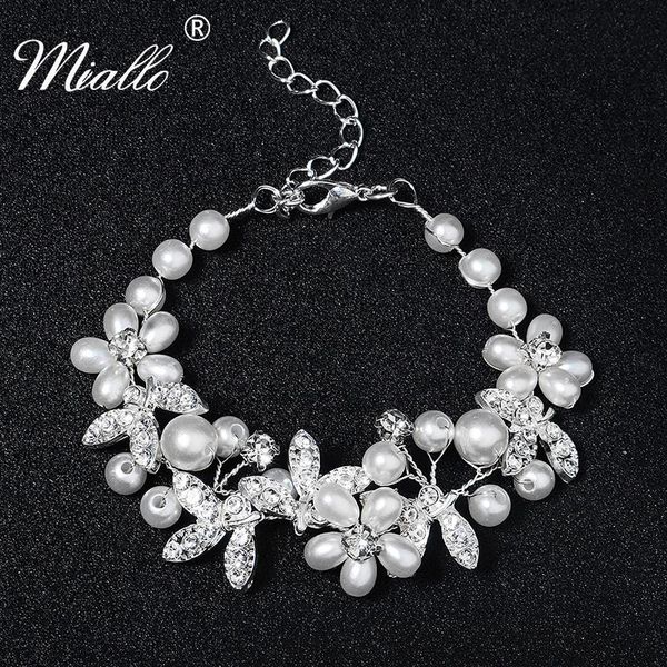 

bangle miallo fashion pearl bracelet for women accessories silver color bridal wedding bracelets party bride bridesmaids gift, Black