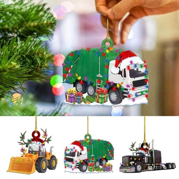 

christmas decorations 1pcs wooden tree hanging pendant mini car truck bus boat excavator xmas for party year home decor gift