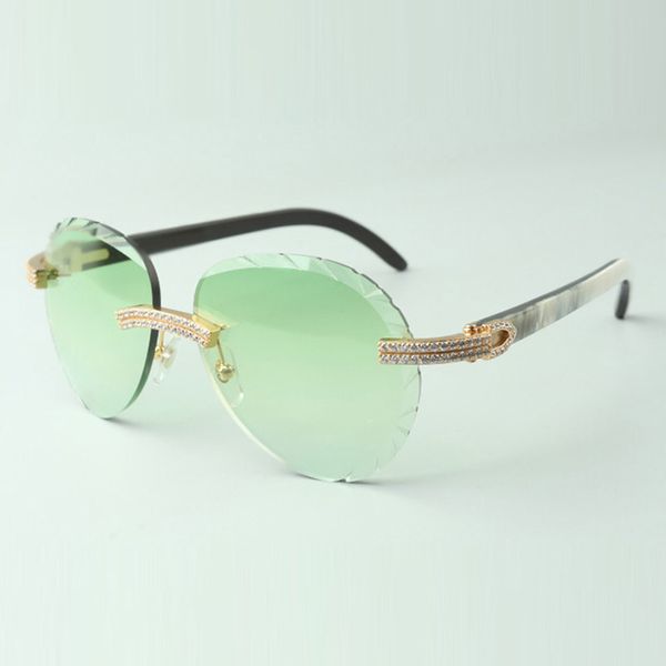 

2022 exquisite classic double row diamond sunglasses 3524027, natural mixed buffalo horn temples glasses, size: 18-140 mm, White;black