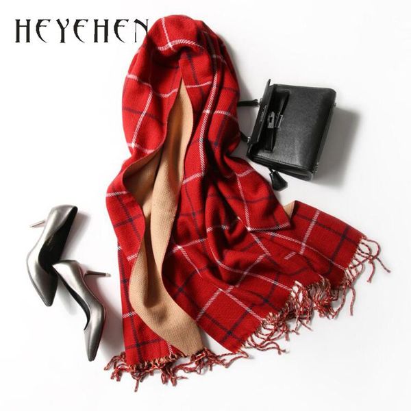 

scarves winter scarf women shawl soft tartan cashmere solid plaid blanket bufanda both sides elegant hy113, Blue;gray