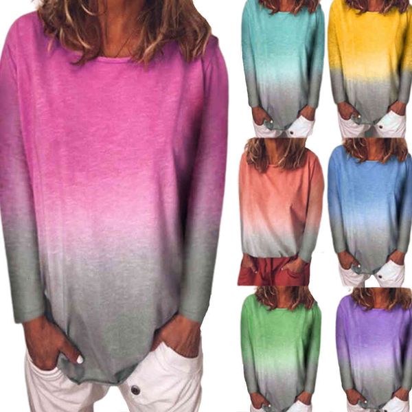 

polo color of the rainbow gradient long sleeve plus size 5xl female hipster tie dye tshirts harajuku punk loosed style t shirt, White