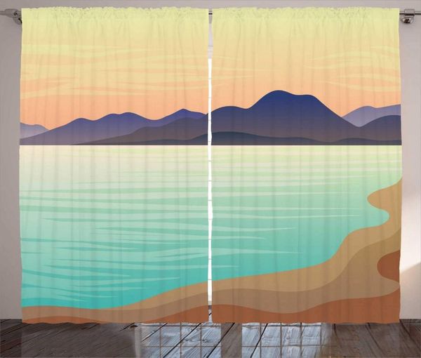 

curtain & drapes coastal curtains digitally generated evening image of a sandy beach with hills on the background living room bedroom window