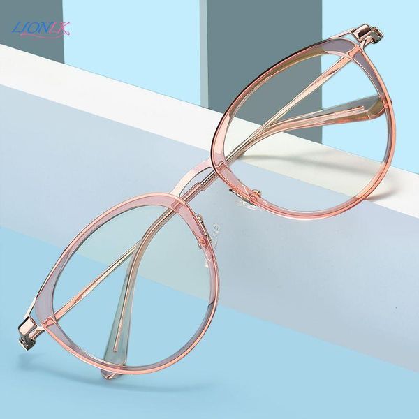 

sunglasses lionlk fashion man woman metal computer anti-blu-ray glasses light retro round frame luxury flat lens black pink transparent, White;black