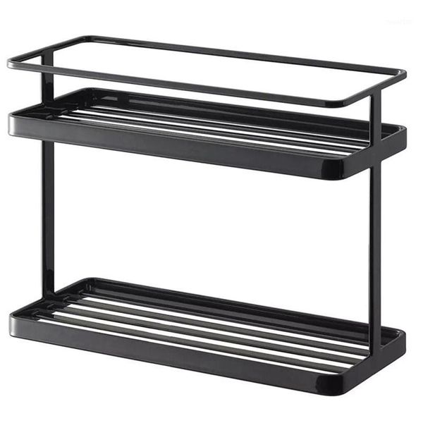 

bathroom storage & organization 2-layers stainless steel rack spice condiment basket desk organizer kitchen holder shelf black1