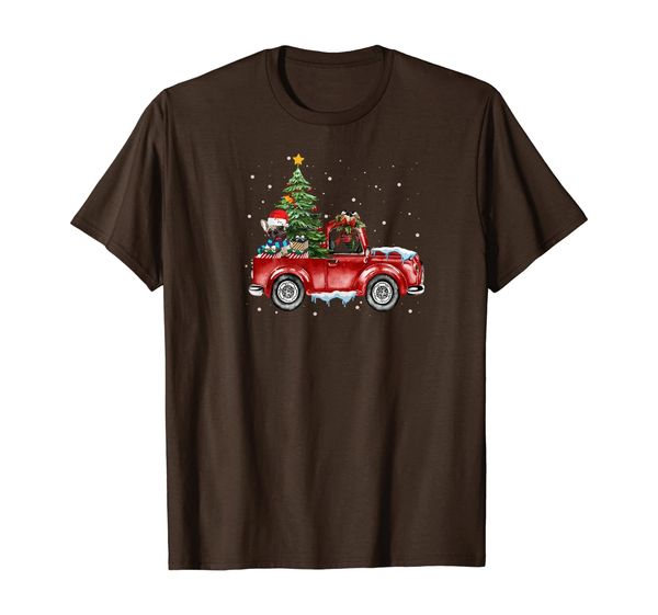 

french bulldog dog rides red truck funny xmas cute gift t-shirt, White;black