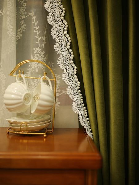 

curtain & drapes luxury velvet french retro with beads lace edge full blackout for the bedroom living room