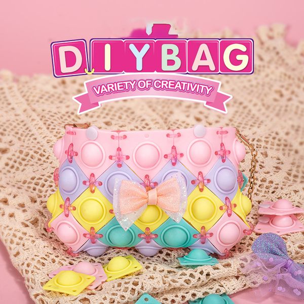 

2022 fidget toys new diy hand assembled soft rubber bubble music change oblique cross bag handbag decompression toy puzzle changeable shape
