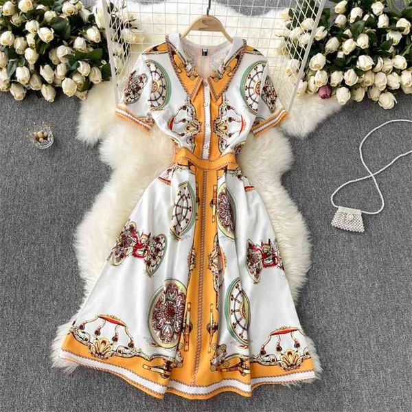 

women's fashion high street printed short sleeve a-line dress vintage clothes vestido de mujer s470 210527, Black;gray