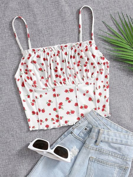 

ruched bust frill trim seam front cami x7dz#, White