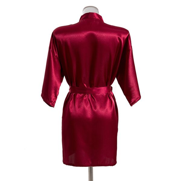 

women satin short night robe solid kimono robe solid color bathrobe peignoir bride bridesmaid robe fashion dressing gown, Black;red