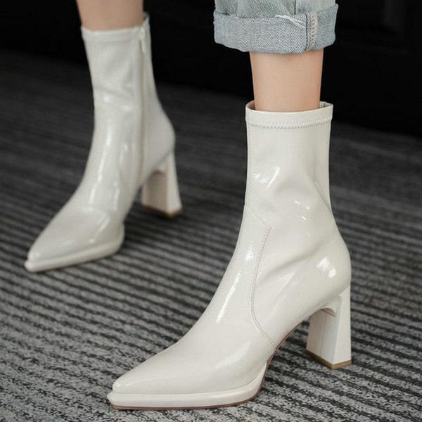 

boots classic side zipper ankle for women 2021 autumn winter genuine leather shoes woman party lady retro, Black