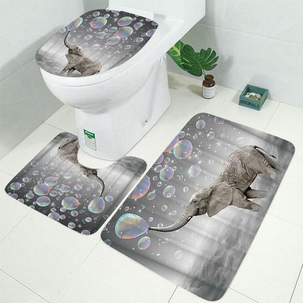 

bath mats 3d printing bubbles elephant waterproof bathroom toilet three-piece floor mat set non-slip rug for