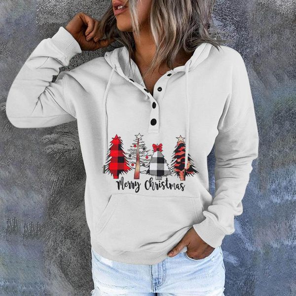 

women's hoodies & sweatshirts merry christmas womens plaid printed xmas tree long sleeve pullovers button down hooded sudadera mujer a4, Black