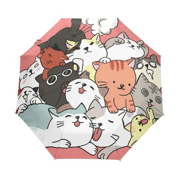 

umbrellas women umbrella 3 folding beach cartoon cat rain waterproof children sun for girl small parasol auto female