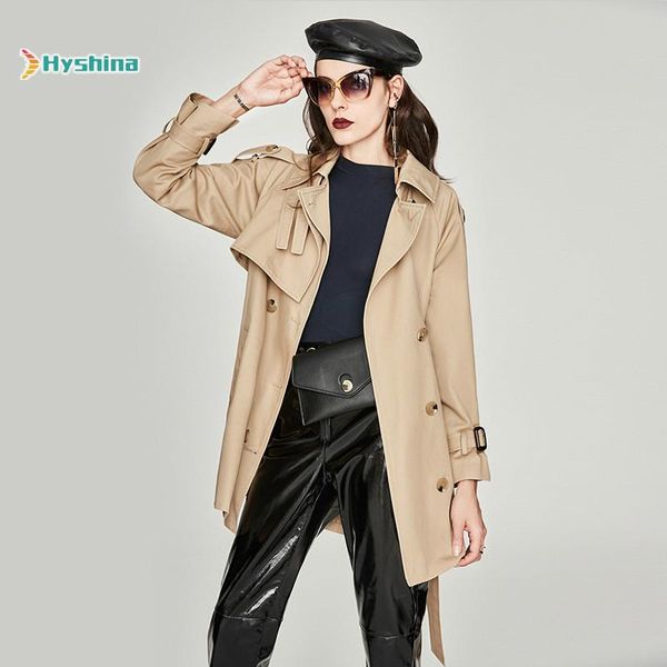 

women's trench coats coat leisure double breasted medium length, Tan;black