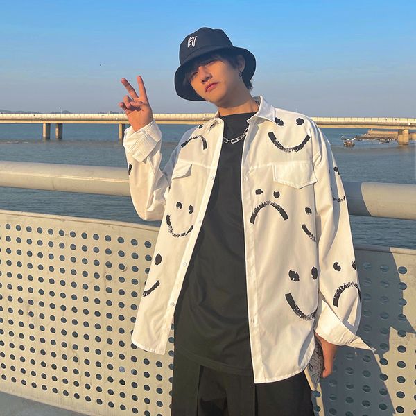 

men's jackets shirt long sleeve fashion smiley face printed korean released spring and summer thin coat 8onq, Black;brown