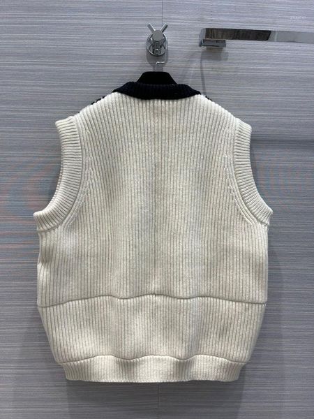 

women's sweaters fashion abstract embroidery vest sweater for women wool knitted o-neck slim contrast lady winter 2021, White;black