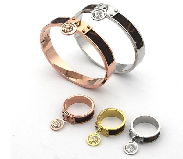 

2021 classic wedding bracelets fine jewelry sets 18k rose gold silver black cuff bangles bracelet rings titanium steel women men bangle whol, Slivery;golden