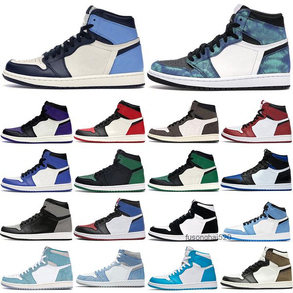 

2022 classic retro basketball shoes 1 men's 1s turbo green hyper royal unc dark mocha obsidian tie dye court purple bred toe cactus jac