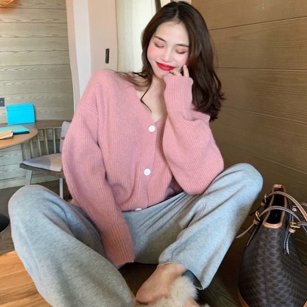 

women's sweaters female cardigan with v-neck cleavage, long sleeve, knitted or crocheted, korean style, stylish, casual, loose, trend,, White;black