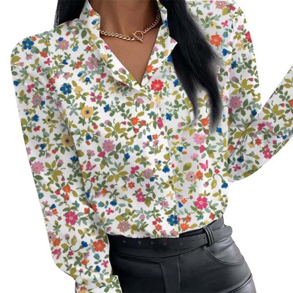 

women's blouses & shirts summer print stand collar long sleeve shirt women buttons and plus size streetwear elegant office lady blouse, White