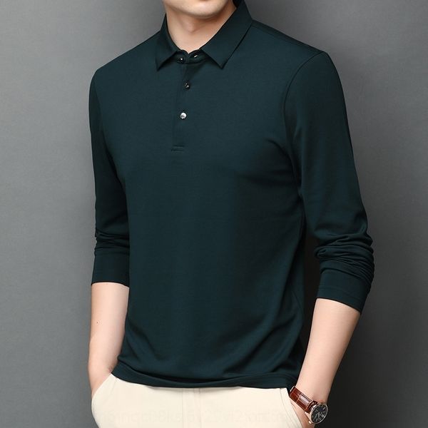 

l2at 2020 men's -shirts) spring with collar long sleeve t-shirt for young men loose solid mulberry silk t-shirt, White;black