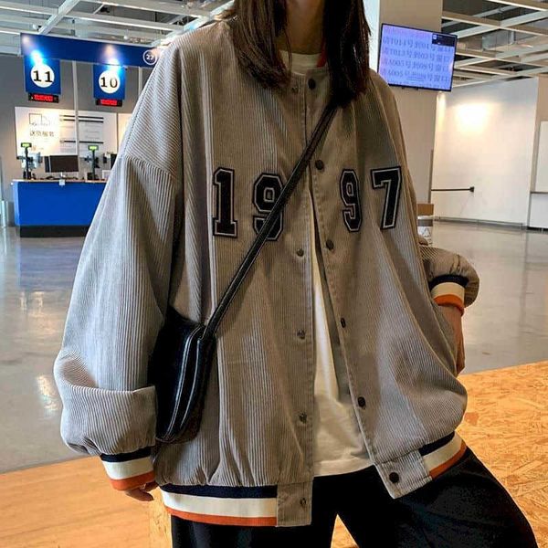 Uniforme da baseball in velluto a coste Uomo e donna Trendy Loose Wild Couple Jacket Autunno Inverno Trend Japanese Vintage 210526