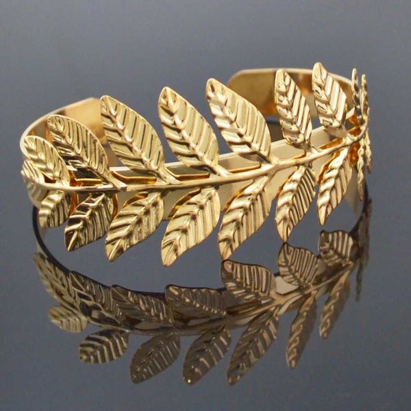 Grecian Gold Metal Copper Leaf Open Bangles Charm Swirl Arm Cuff Armlet Cuff Banglebracelet per le donne Bijoux Regalo di gioielli greci Q0719