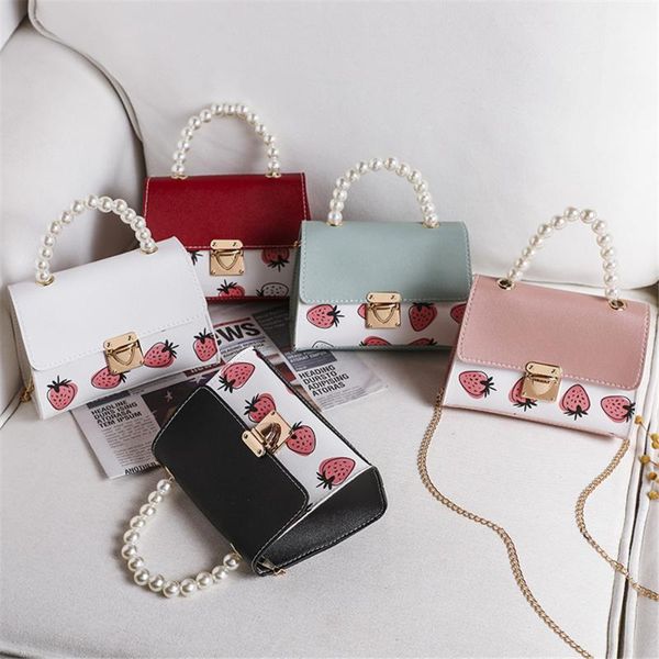 

cosmetic bags & cases texture mini 2021 fashion sweet girl strawberry portable pearl cross small square bag