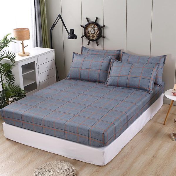 

sheets & sets 3pcs bed mattress set with four corners and elastic band checkered printing fitted sheet cases