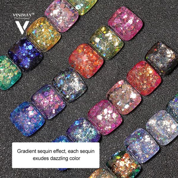 

nail gel 8ml 24colors glitter polish sequins colorful explosion glue bright reflective diamond varnish art tslm1, Red;pink