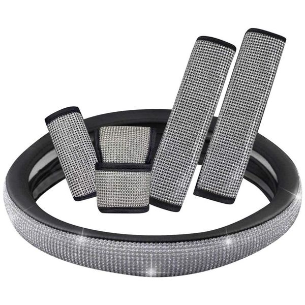 

steering wheel cover with rhinestone car pu non-slip breathable set covers