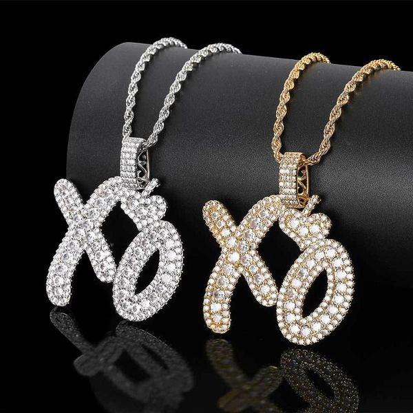 

hip hop bling iced out cubic zircon xo english letters pendants & necklaces copper necklace for men jewelry with chain pendant, Silver
