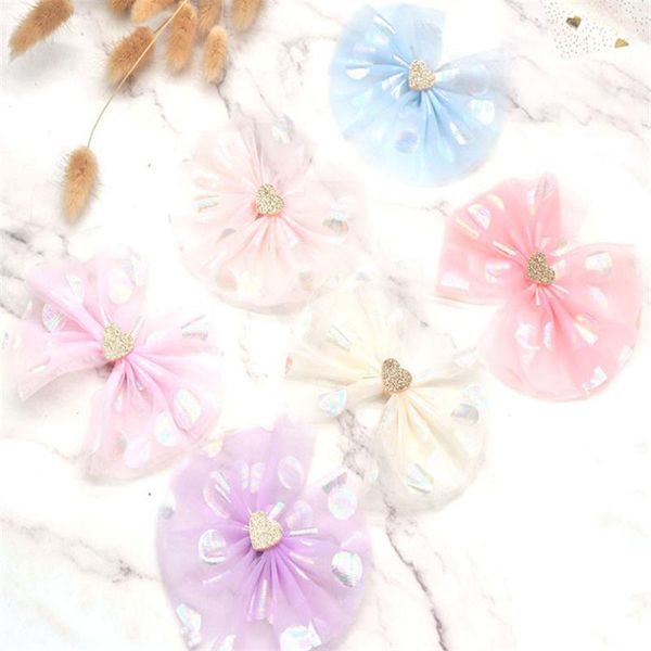 

hair accessories 10pcs/lot large small dot hairpin super soft mesh bow clips glitter heart hairgrips barrettes girls, Slivery;white