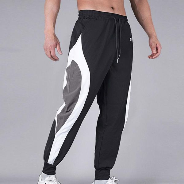 

yoga outfit men casual sport pants color block jogging mid-waist sports drawstring with pockets male loose sweatpant trousers