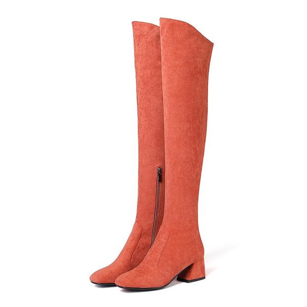 

boots genuine leather long women comfortable square heels over the knee woman autumn winter plus size shoes 34-43, Black