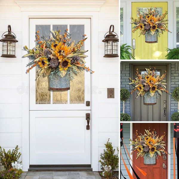 

decorative flowers & wreaths fall front door wreath harvest sunflower pine cone circle garland autumn for wedding wall flores artificiales