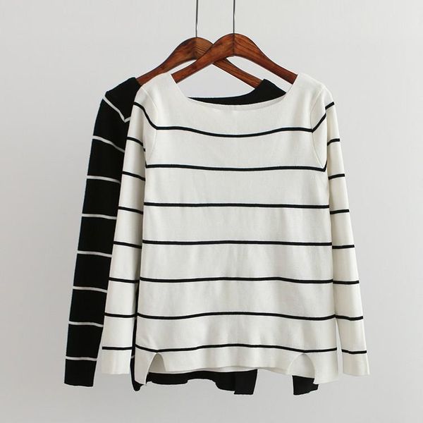 

women's hoodies & sweatshirts fashion ladies' elegant vintage striped women white black o-neck full sleeve sweet casual loose pull
