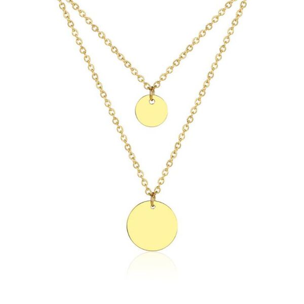 

chains stainless steel gold minimalism round tag disc double chain link pendant necklace jewelry women gift for him, Silver