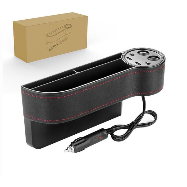 

car organizer multifunctional storage box dual usb charger cigarette lighter voltage display (black)