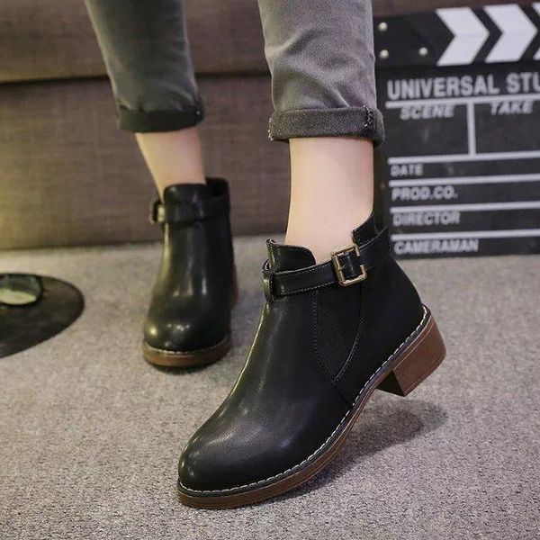 

boots 2021 autumn and winter women's shoes europe the united states thick heel round in fashion wild be, Black
