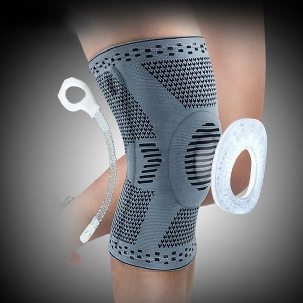 

elbow & knee pads 1 pcs patella protector brace silicone spring pad basketball running compression sleeve support sports kneepads, Black;gray