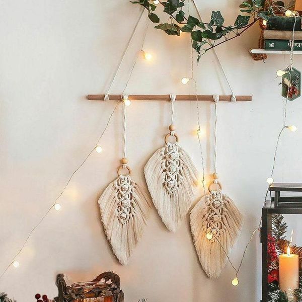 

decorative objects & figurines nordic macrame wall hanging leaf tapestry decor bohemian tassel home living room bedroom headboard decoration