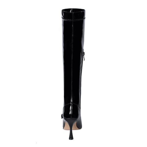 

boots mkkhou fashion knee-high boot women winter matching color square head straight thigh-high heel stretch 9lbs, Black