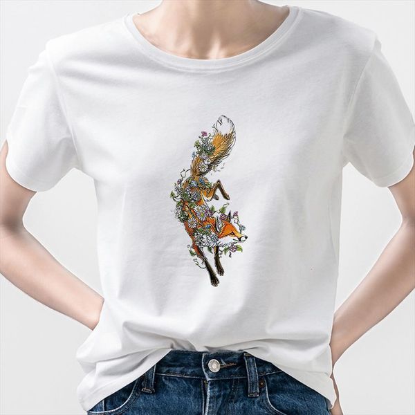 

russia and women streetwear fox mens printing short sleeve trend animal graphic funny summer aesthetic clothes female, White;black