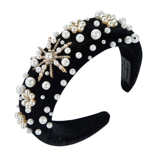 Wunderschönes barockes glitzerndes Strass-Blumen-Stirnband, Vintage-Stil, simulierte Perlen, Schwamm-Haarband, Mädchen-Party-Haarschmuck