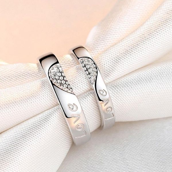

cluster rings a pair of 925s love you ten thousand years simple heart-shaped couple ring mens womens jewellery, Golden;silver