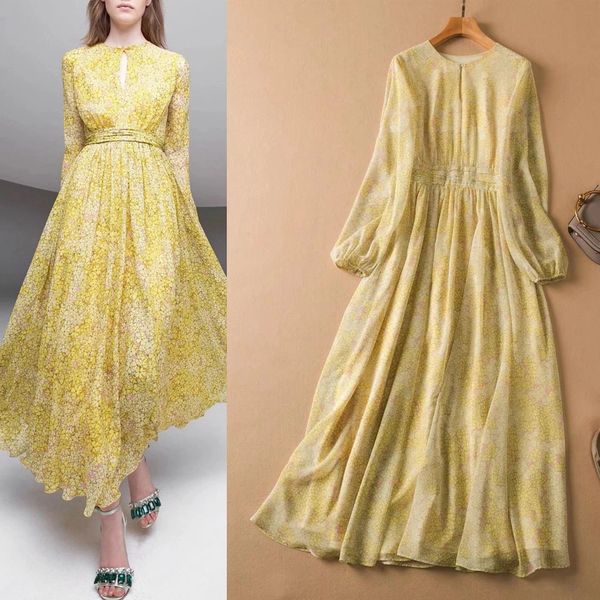 

autumn high-quality runway style dress with lantern-sleeve print, Black