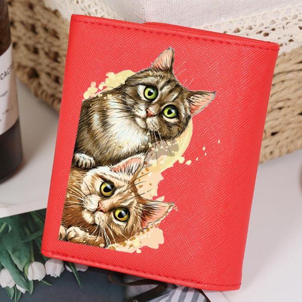 

wallets lovely cartoon cat face women wallet for s small leather women's coin pocket ladies purse clutch carteira feminina, Red;black