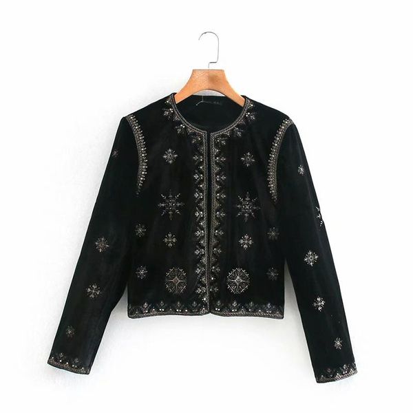 

women's jackets french women black printing simplicity loose jacket female round neck long sleeves coat chic top, Black;brown